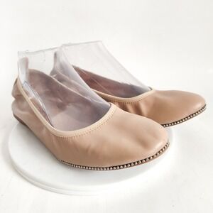Chelsea & Violet Ballet Flats 9.5 Nude Leather Studded Trim Slip On Shoes Trendy